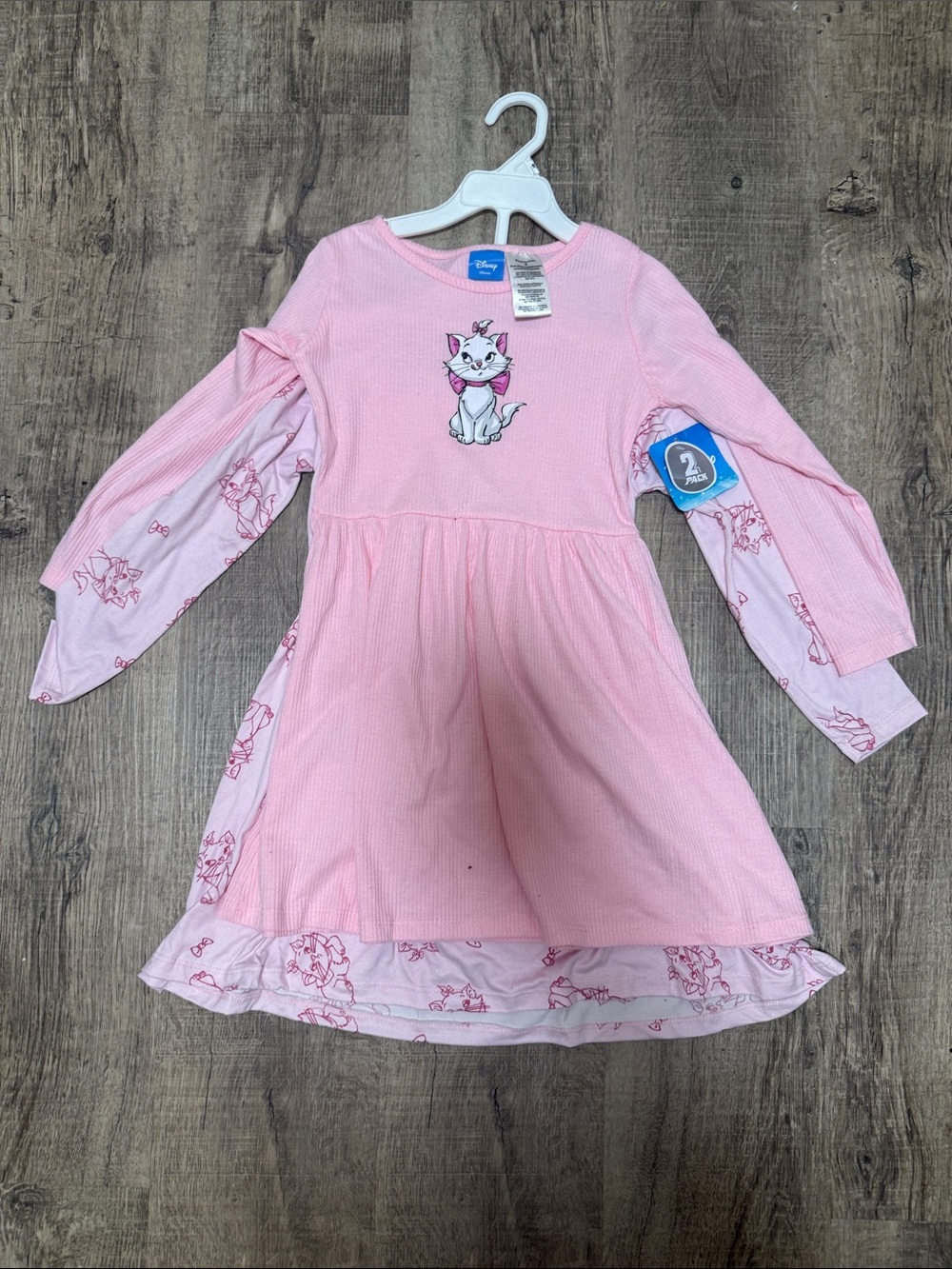 Disney Pink Girls' Long Sleeve Dress with Marie Cat Print